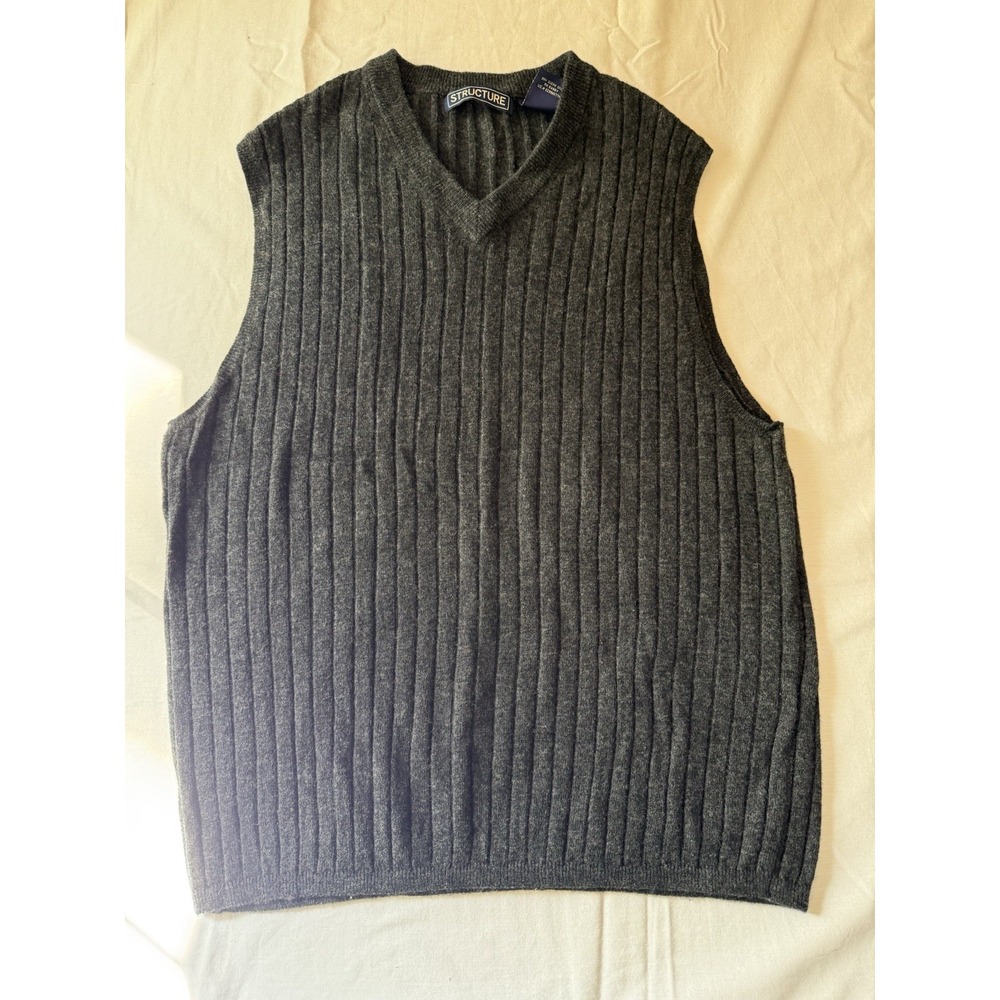 Vintage Structure Dark Grey Wool Blend Vest Men's Medium
